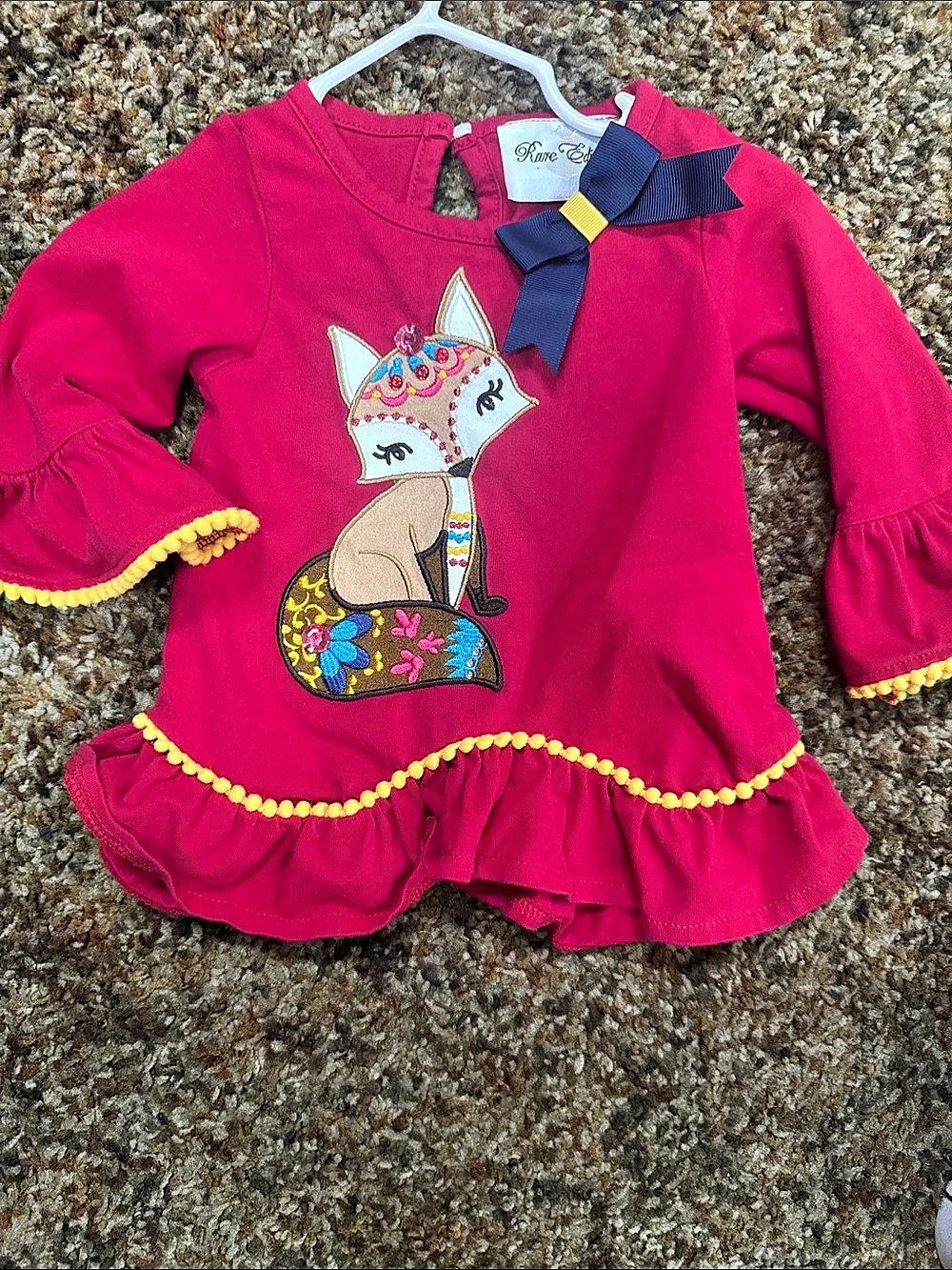 Kids' red & Blue fox top with Bow